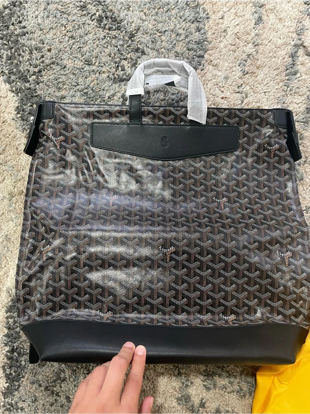 Goyard Black and Brown Chevron Tote with Yellow Dust Bag